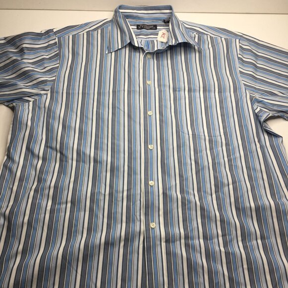 Mens Roundtree & Yorke Classics Blue Gray Striped Button Down Shirt Size XL - Picture 3 of 9